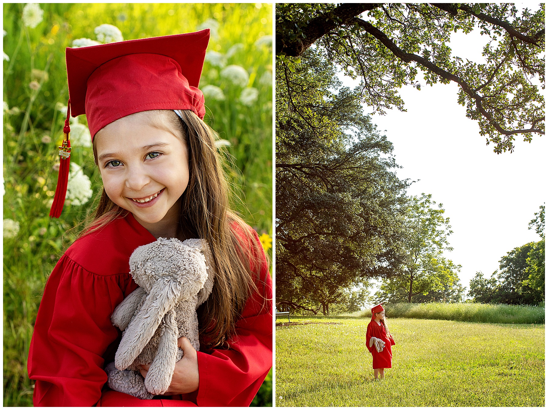 Dallas preschool graduation photos girl and special stuffed bunny